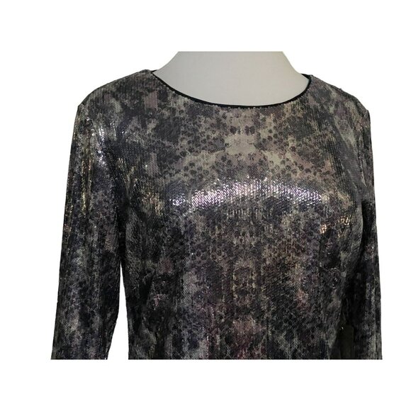 Vince Camuto Sequined Snake Embossed Long Sleeve Dress Sz 12 Silver Gray NEW - Picture 4 of 8